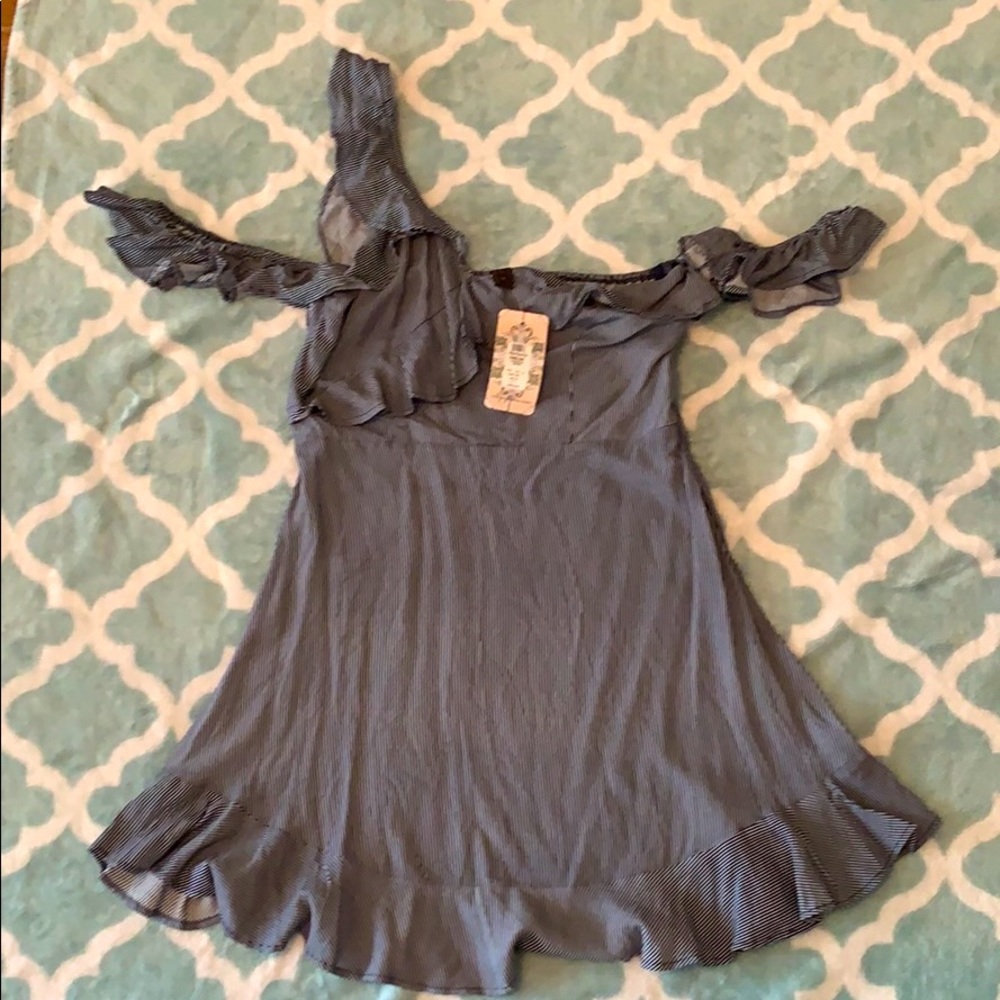 Valija short dress navy cream lines Medium